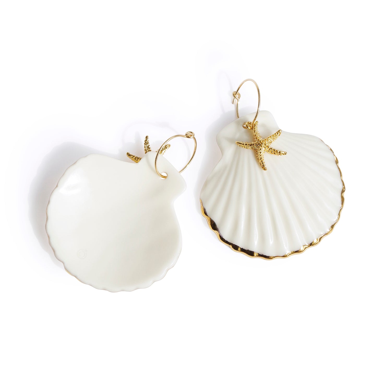 Golden Edge Clam Shell With Starfish Hoop Earrings