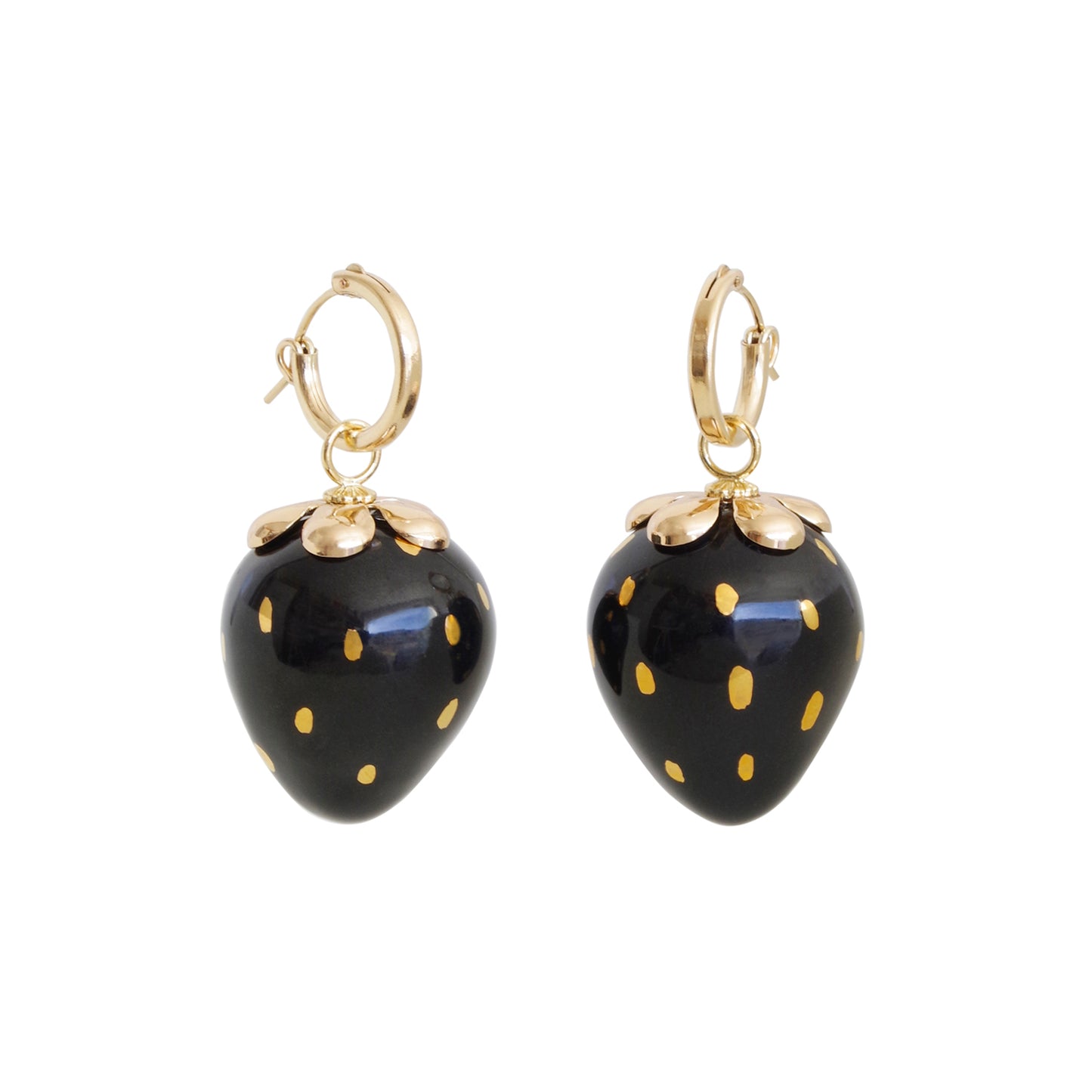 Golden White Porcelain Strawberry Earrings