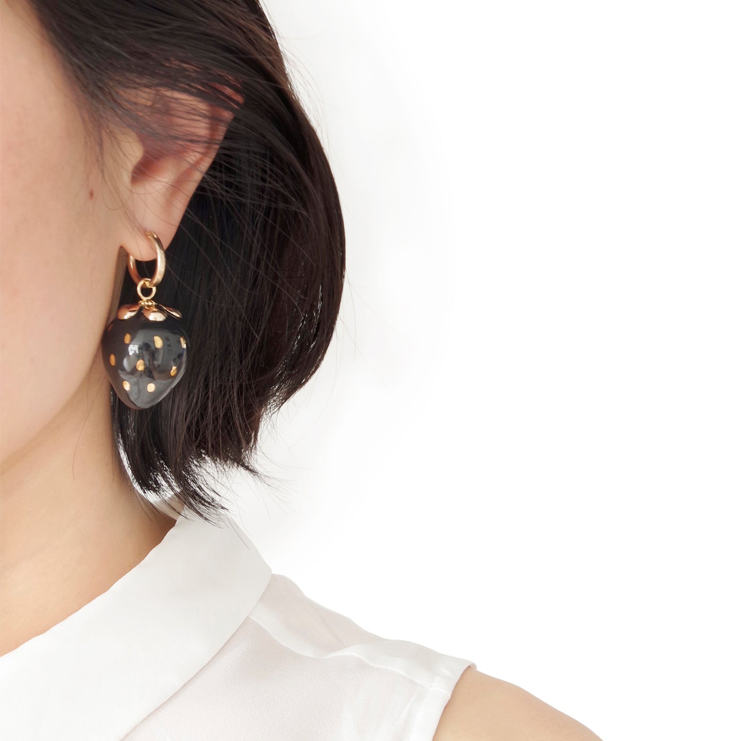 Golden Black Porcelain Strawberry Earrings