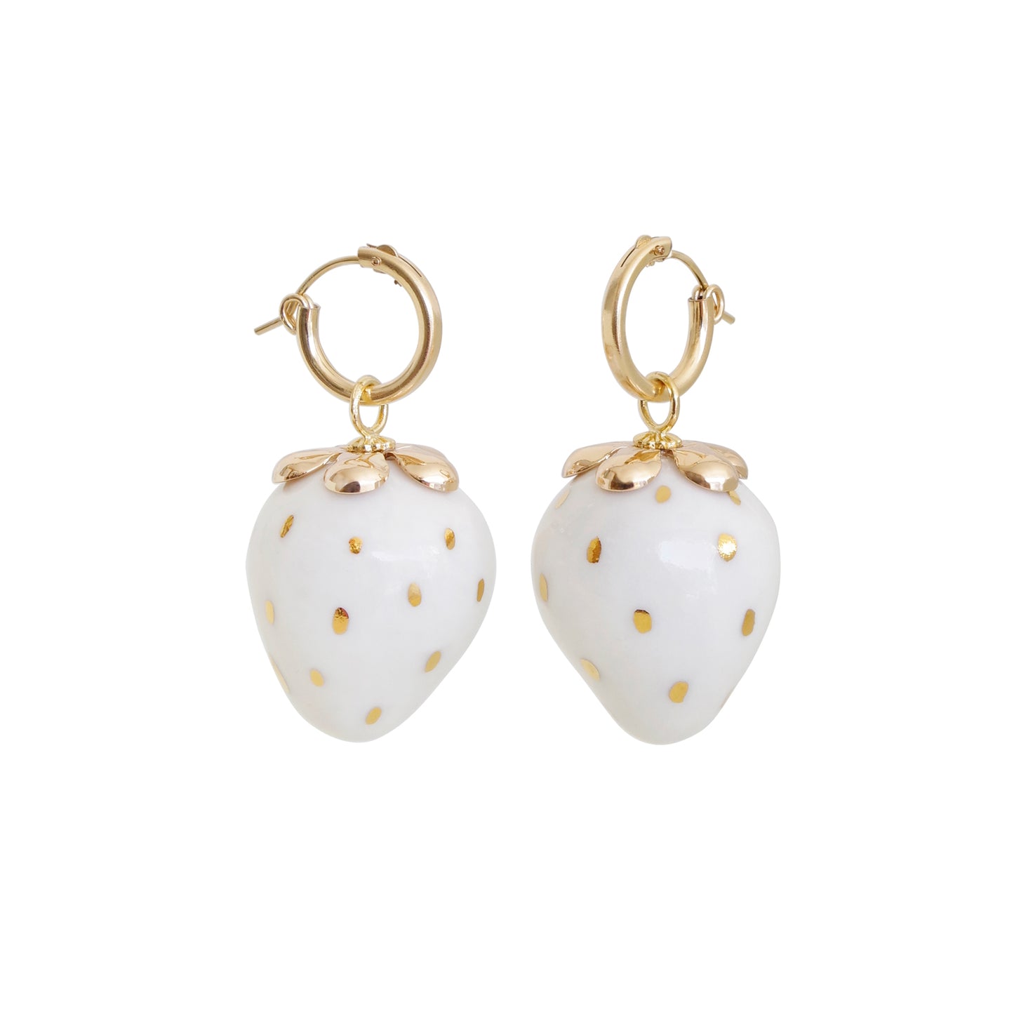 Golden Black Porcelain Strawberry Earrings