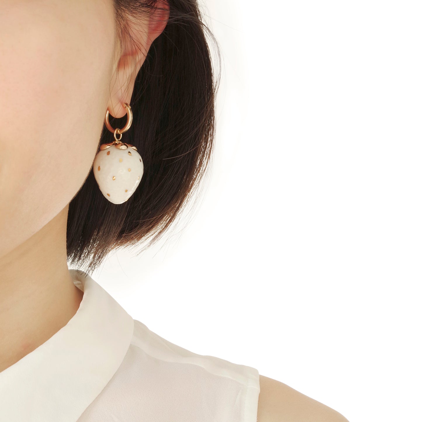Golden White Porcelain Strawberry Earrings