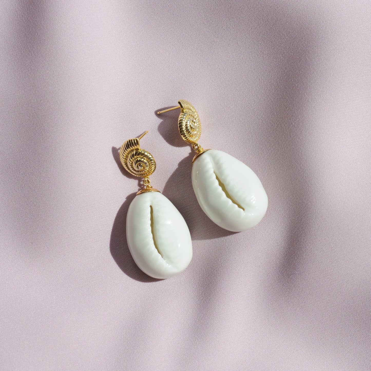 Porcelain Cowrie Shell Teardrop Earrings