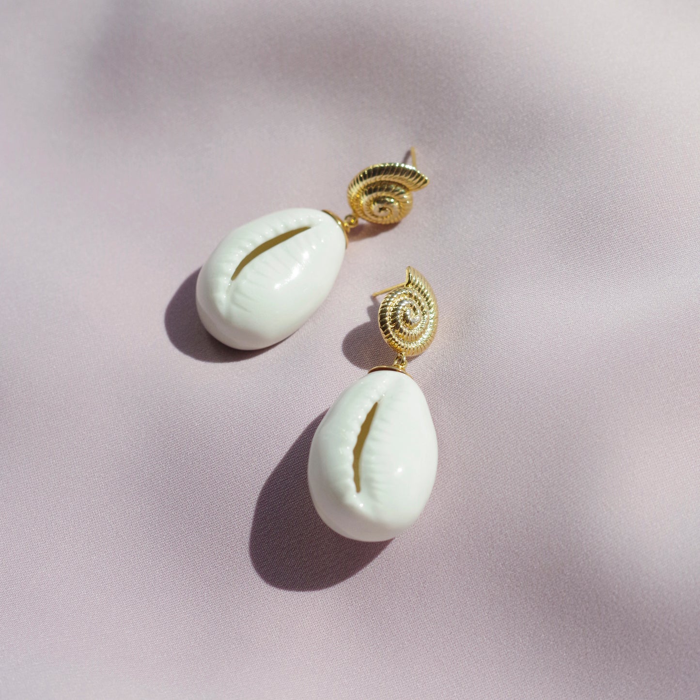 Porcelain Cowrie Shell Teardrop Earrings