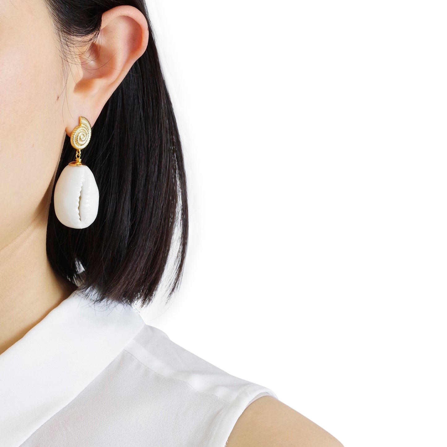 Porcelain Cowrie Shell Teardrop Earrings