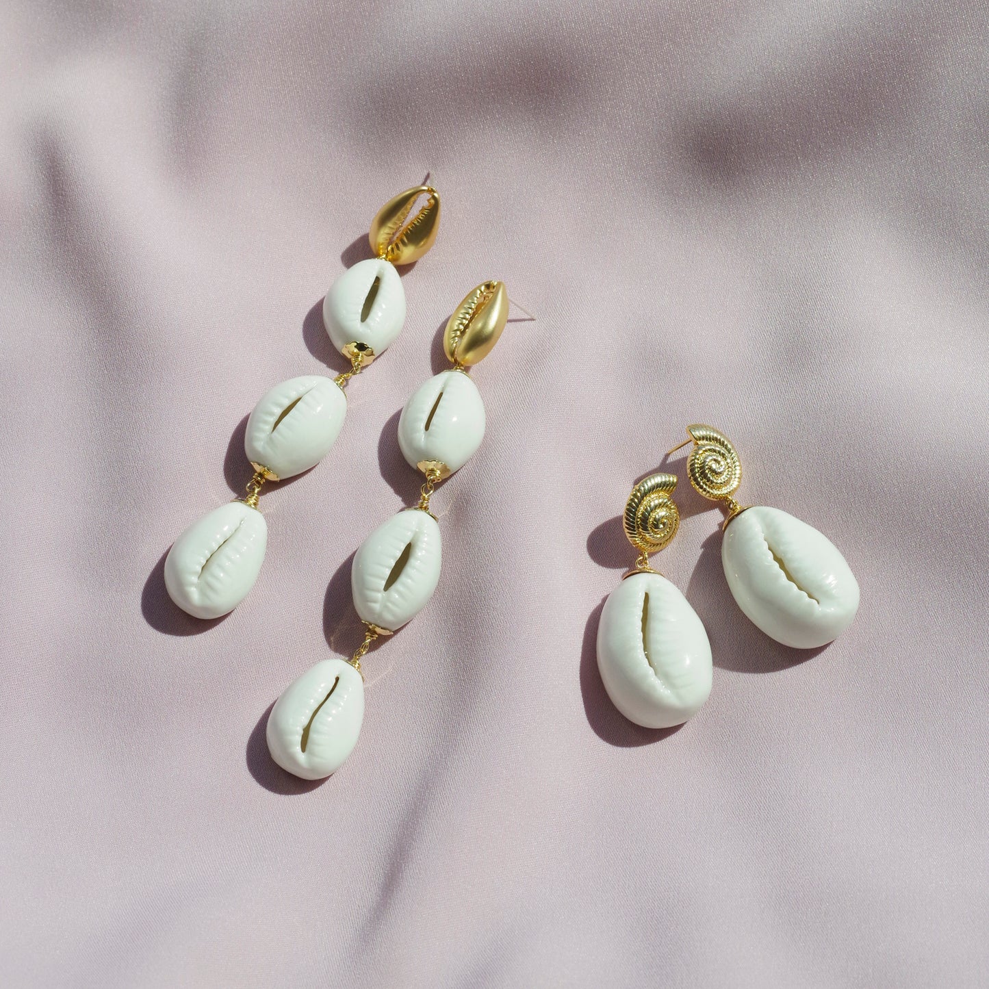 Porcelain Cowrie Shell Linear Earrings