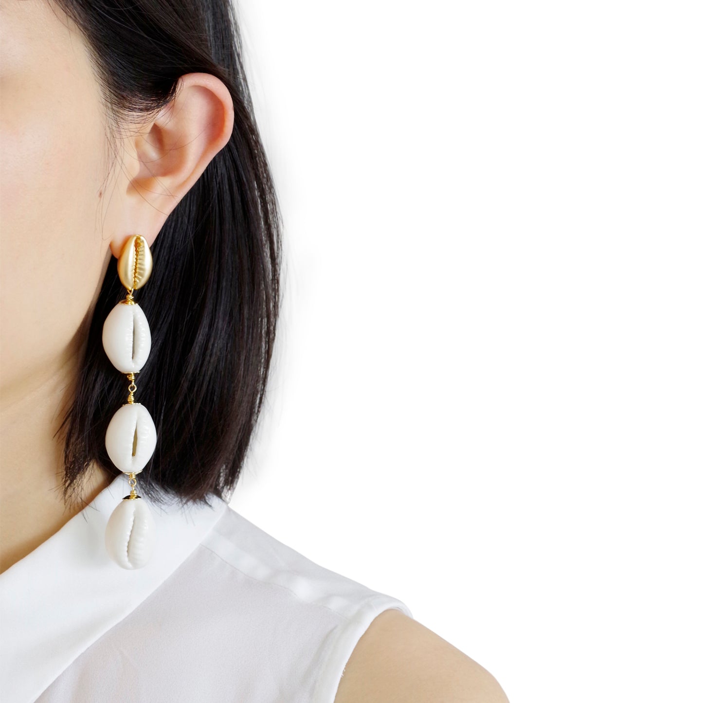 Porcelain Cowrie Shell Linear Earrings