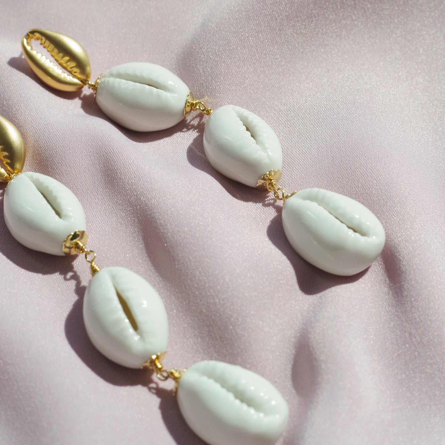 Porcelain Cowrie Shell Linear Earrings
