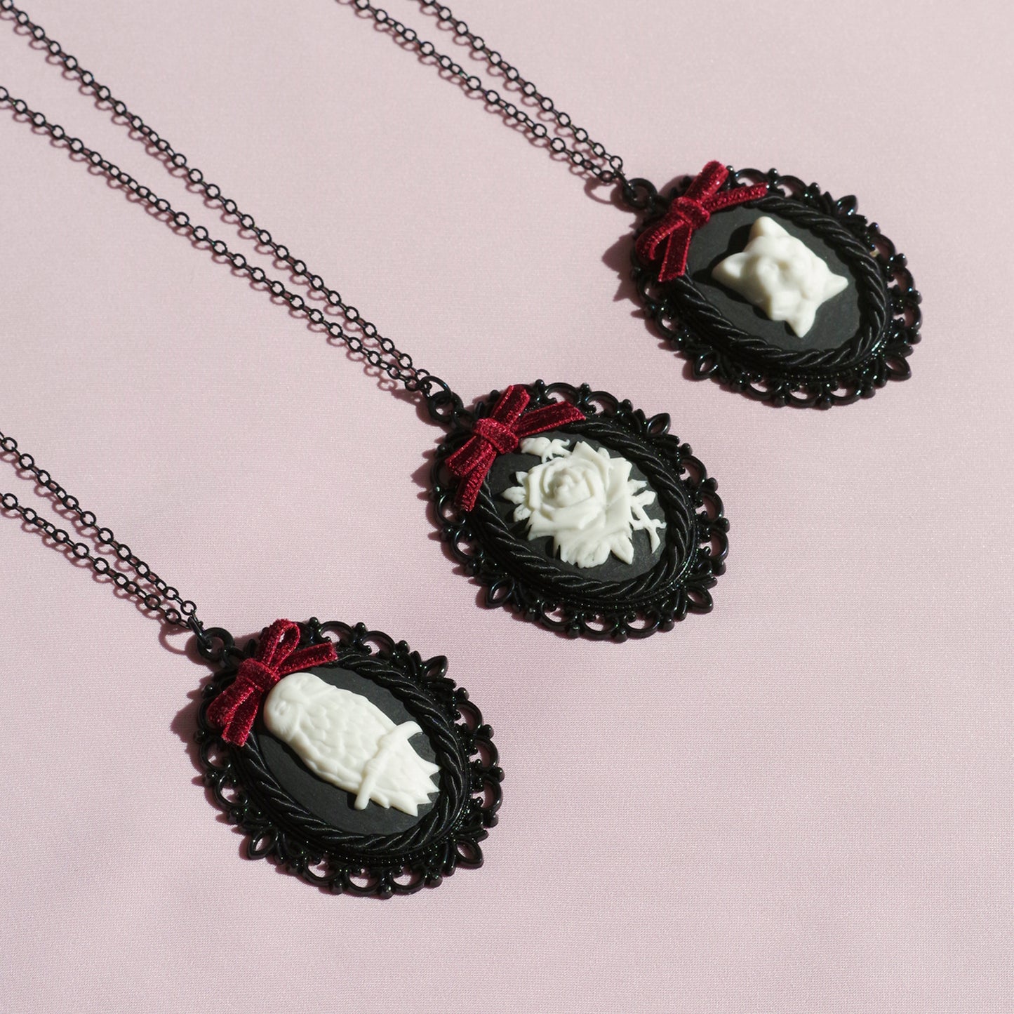 Dark Romance Porcelain Cat Cameo Necklace