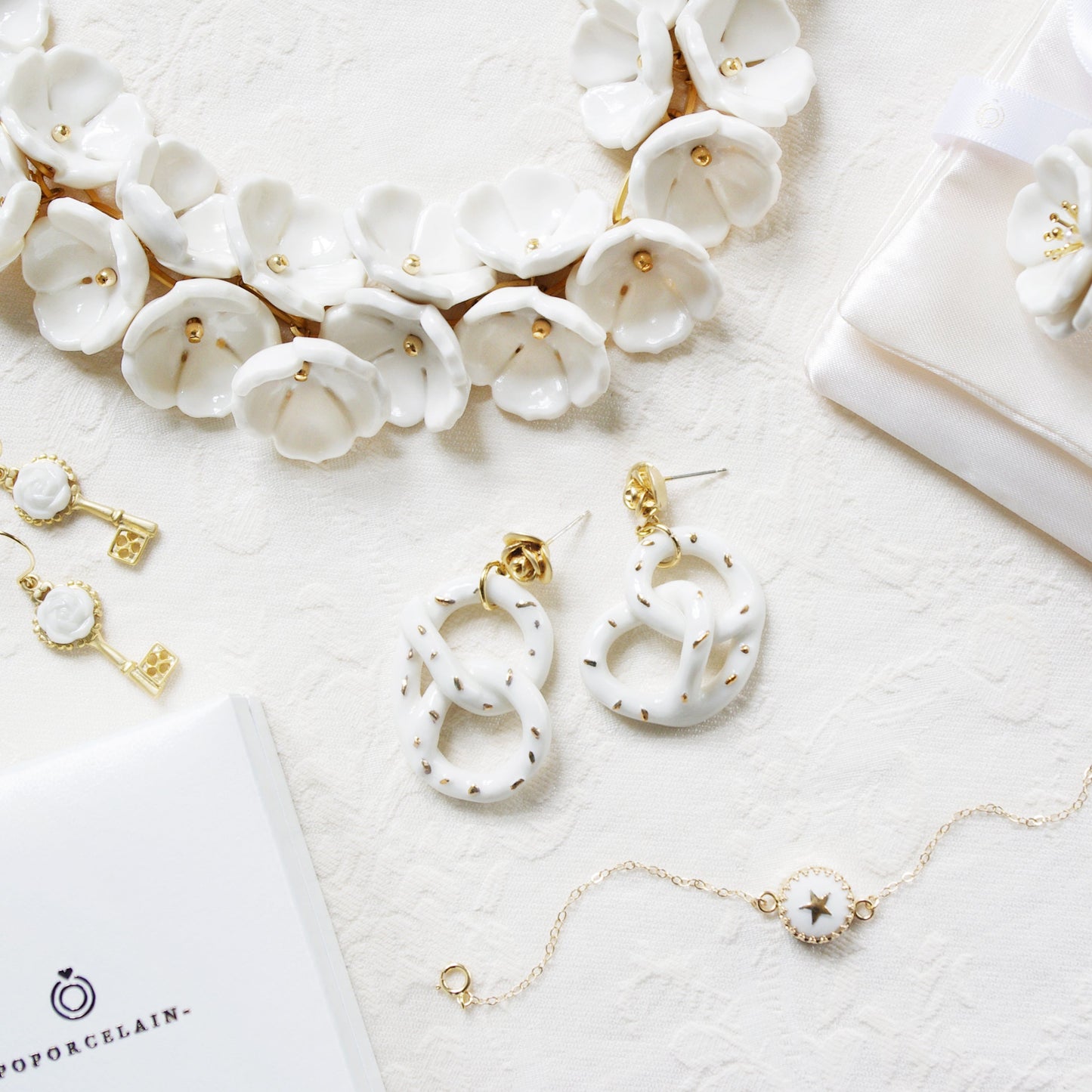 Golden Rose And Salted Porcelain Pretzel Earrings