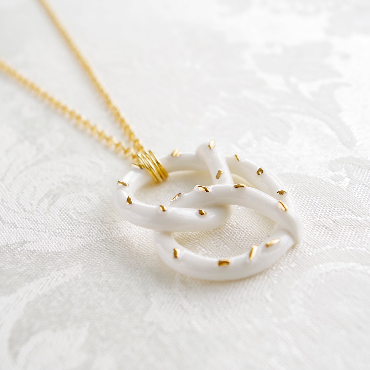 Golden Salted Porcelain Pretzel Pendant Necklace