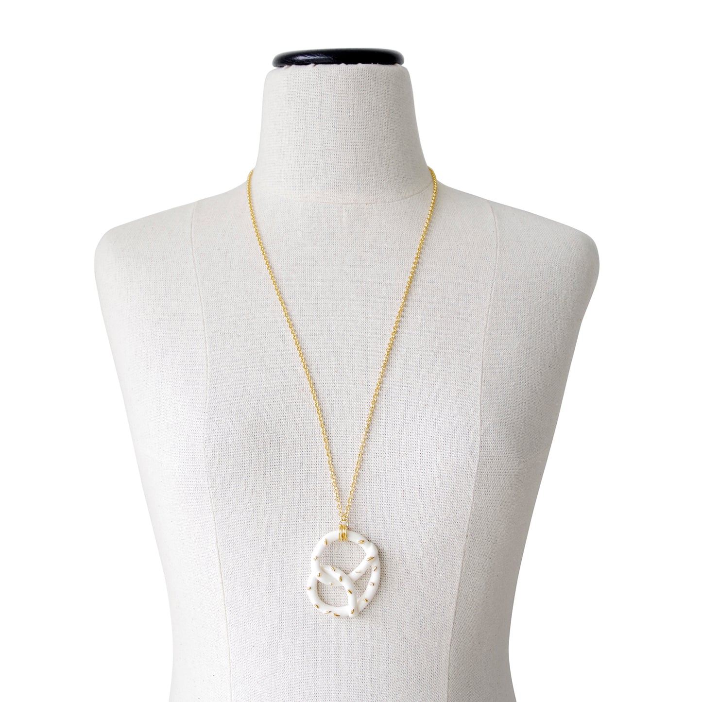 Golden Salted Porcelain Pretzel Pendant Necklace