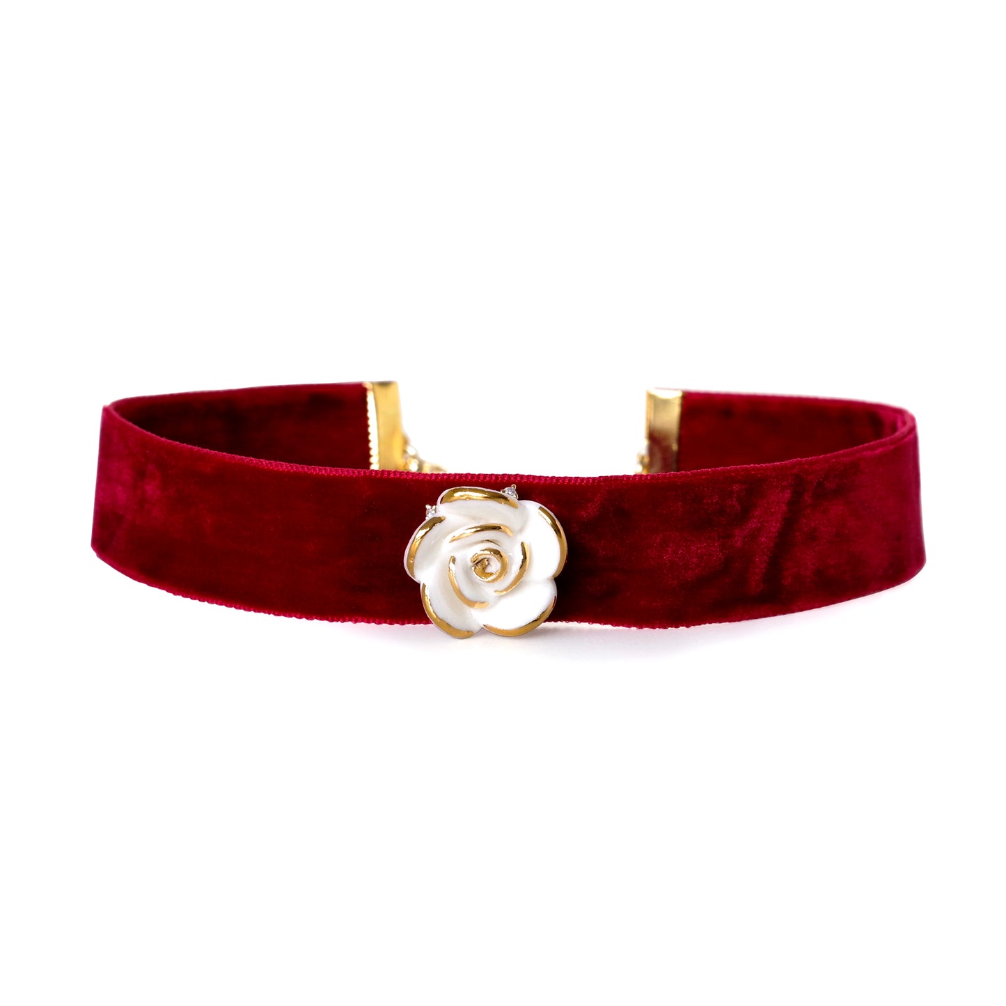 Golden White Cloud Rose Black Velvet Choker