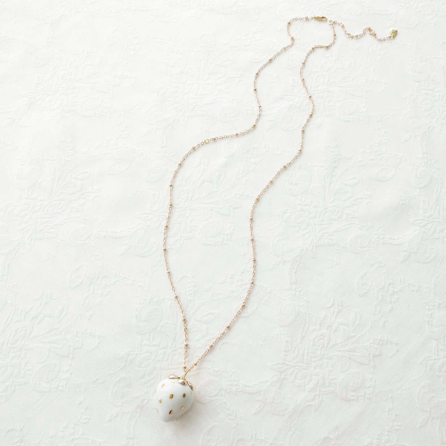 Golden White Porcelain Strawberry Necklace