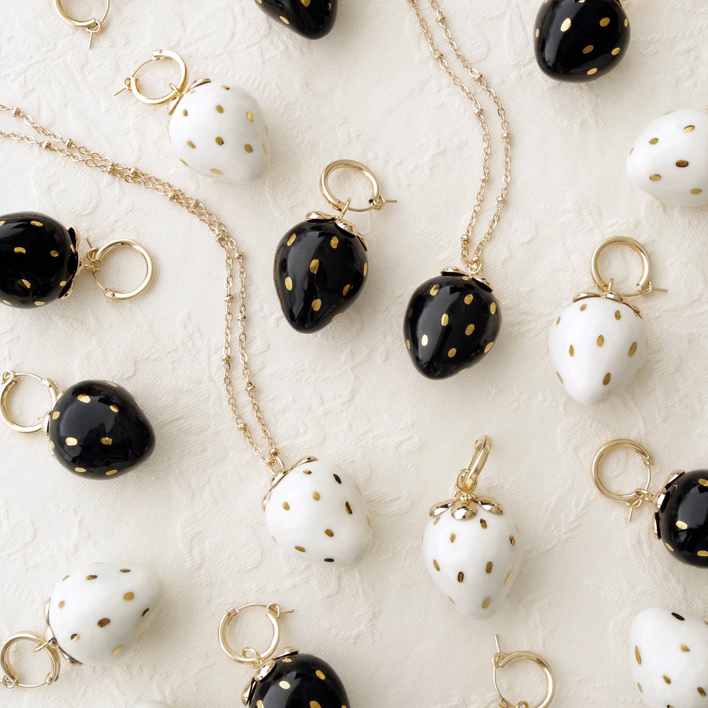 Golden White Porcelain Strawberry Necklace