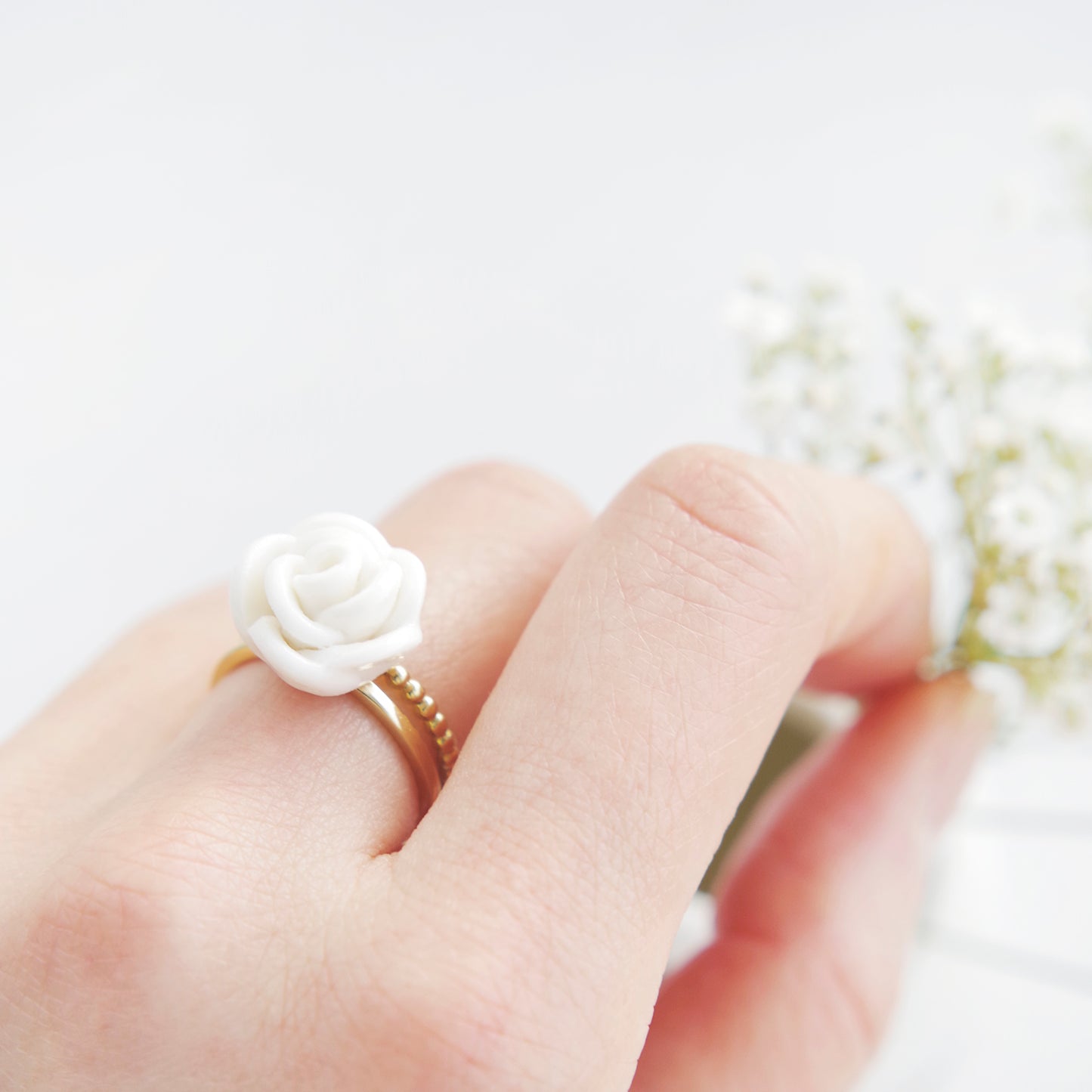 White Cloud Porcelain Rose Ring