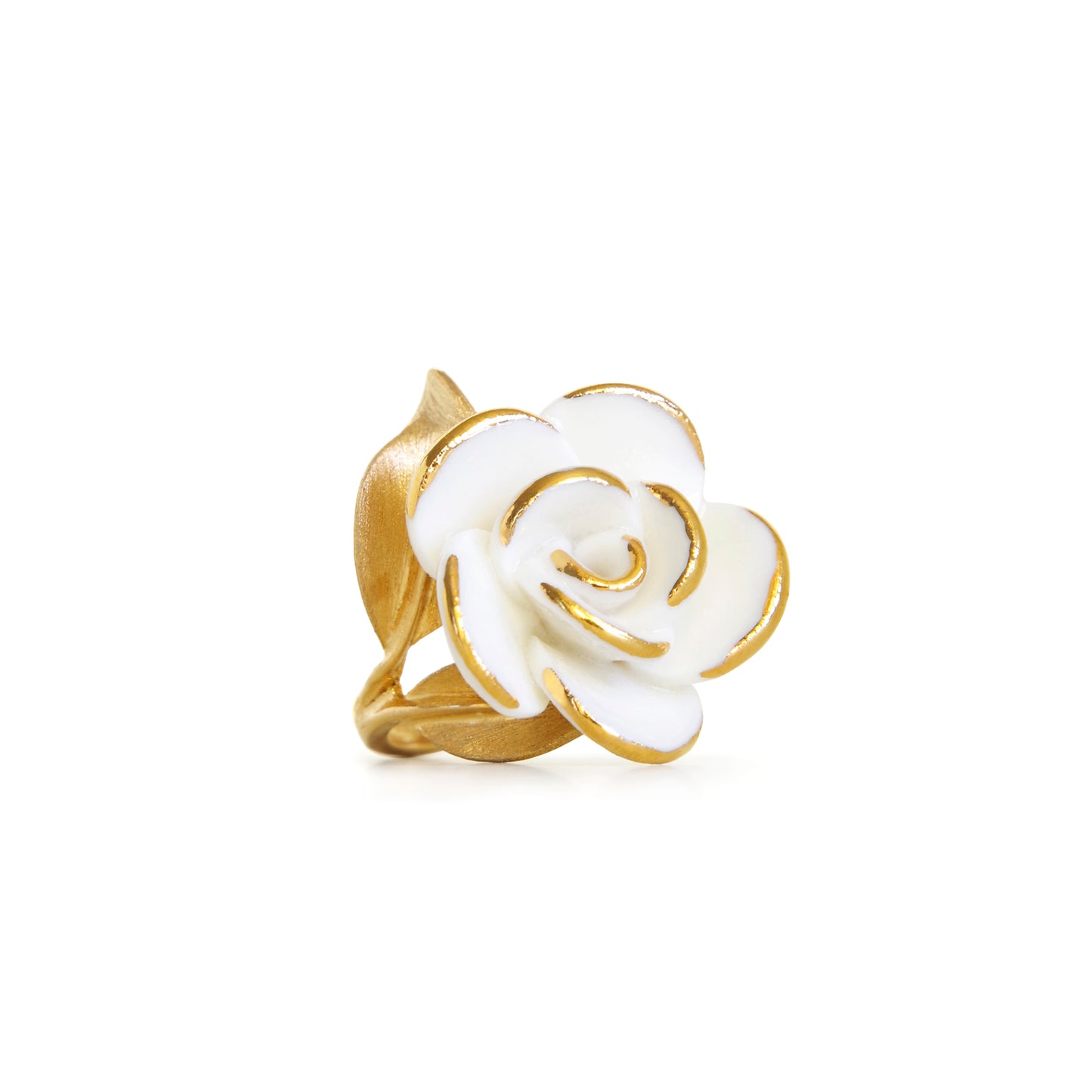 Golden White Cloud Rose Cocktail Ring