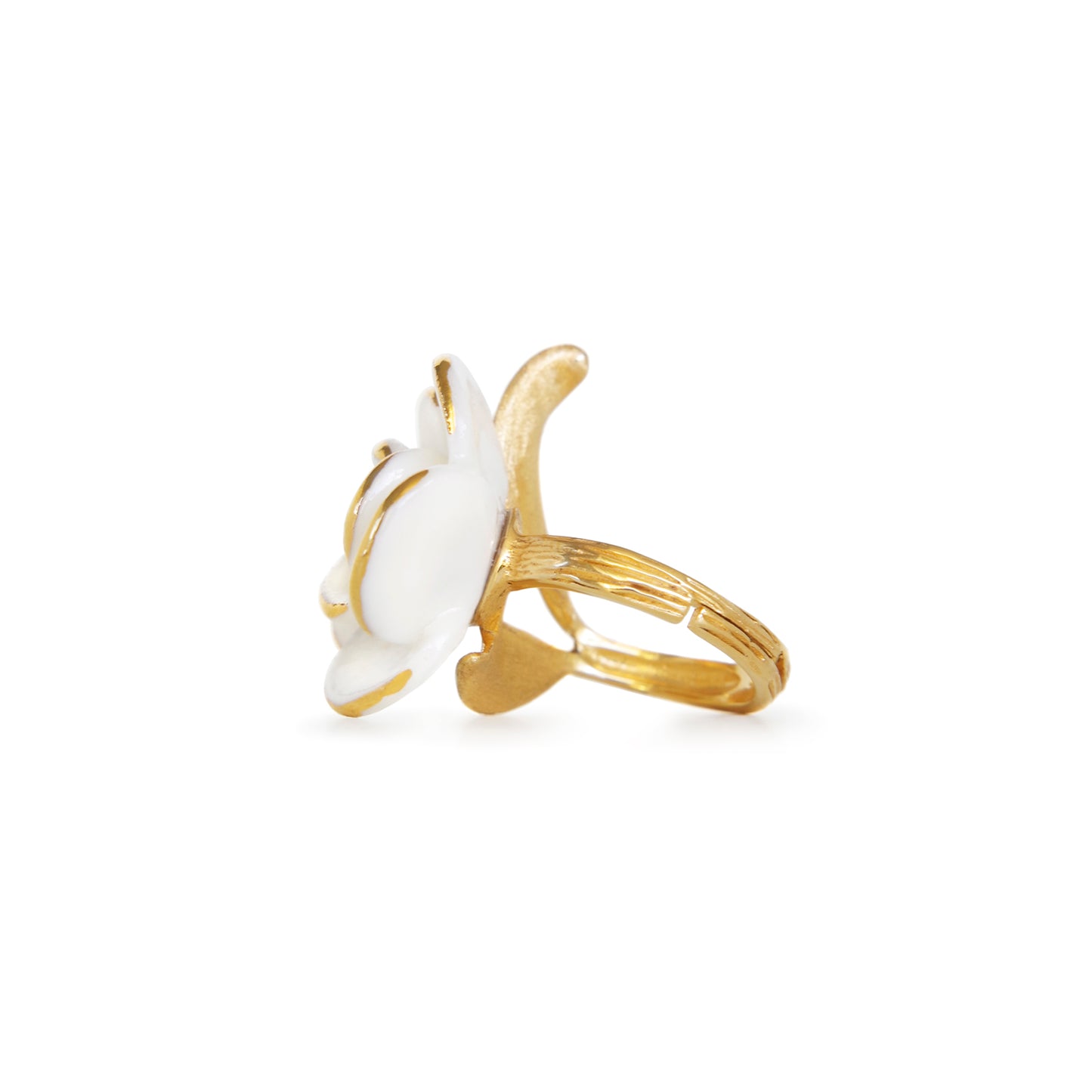 Golden White Cloud Rose Cocktail Ring