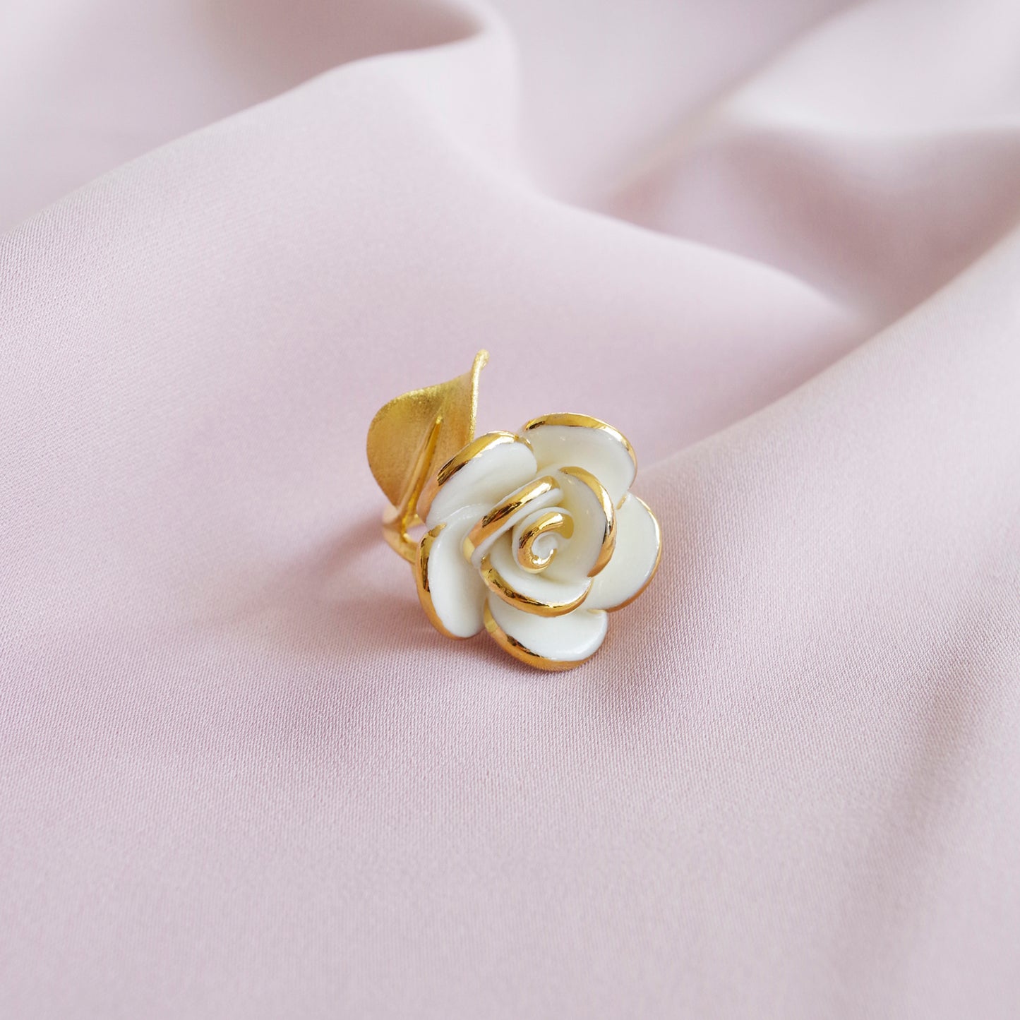 Golden White Cloud Rose Cocktail Ring