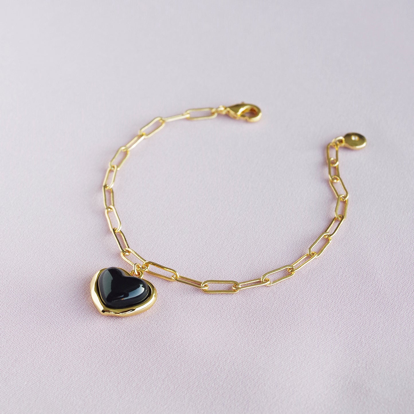 Porcelain Black Heart Charm Bracelet