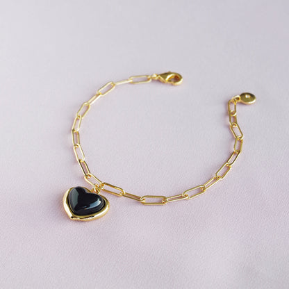 Porcelain Black Heart Charm Bracelet