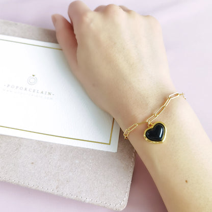 Porcelain Black Heart Charm Bracelet