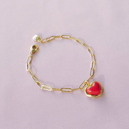 Porcelain Red Heart Charm Bracelet