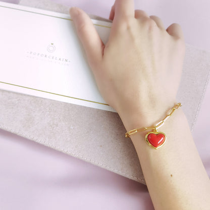 Porcelain Red Heart Charm Bracelet