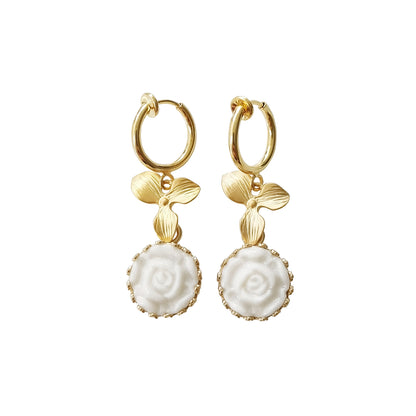 Mini Porcelain Moonlight Rose Clip-on Earrings