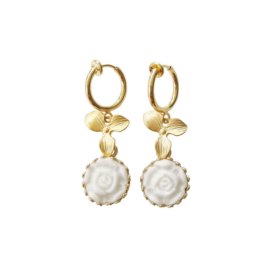 Mini Porcelain Moonlight Rose Clip-on Earrings