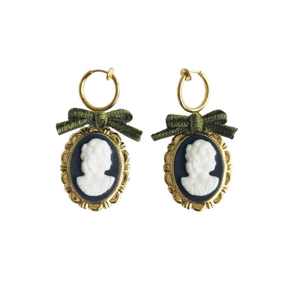 Dark Romance Goddess Oval Porcelain Cameo Earrings