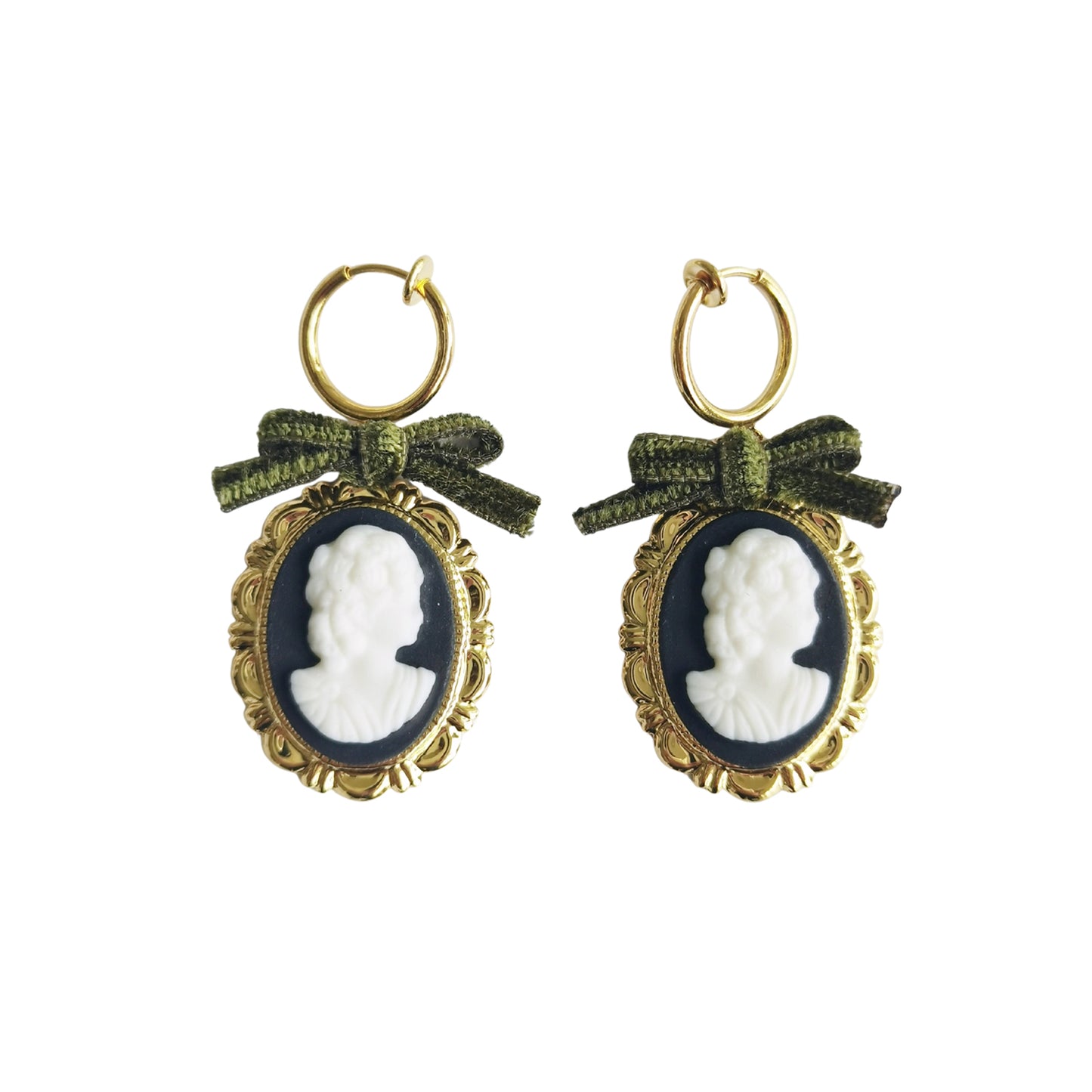 Dark Romance Goddess Oval Porcelain Cameo Earrings