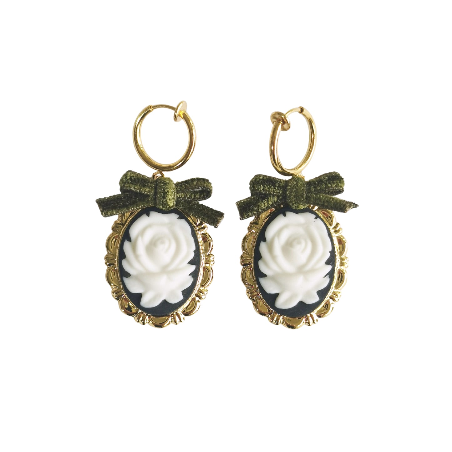 Dark Romance Rose Oval Porcelain Cameo Earrings