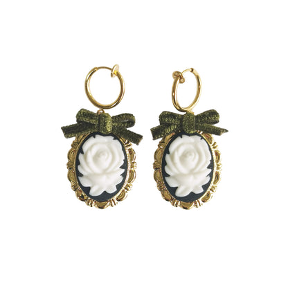 Dark Romance Rose Oval Porcelain Cameo Earrings