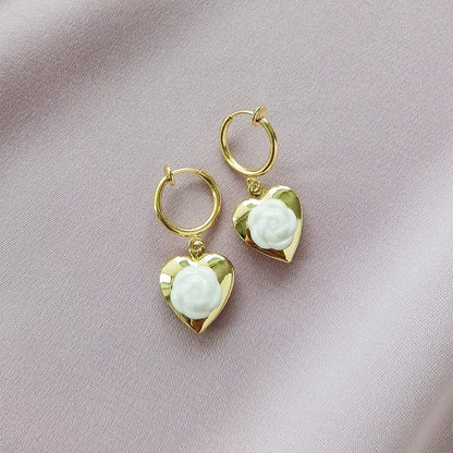 Mini Camellia Heart Locket Clip-on Earrings