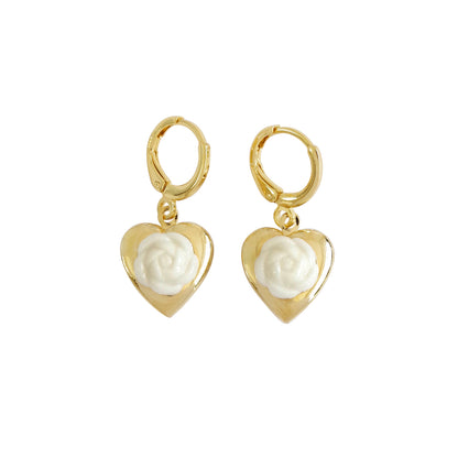 Mini Camellia Heart Locket Clip-on Earrings