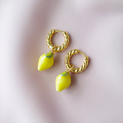 Mini Porcelain Lemon Hoop Earrings