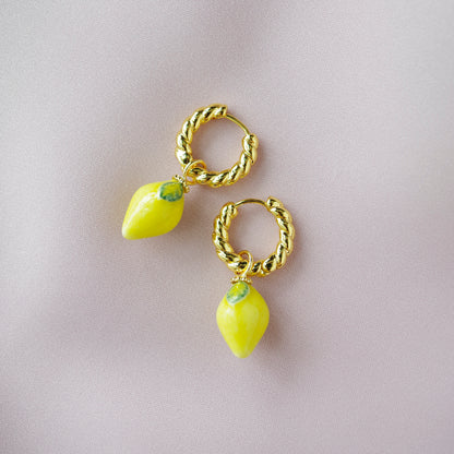 Mini Porcelain Lemon Hoop Earrings