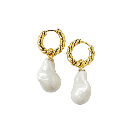 Porcelain Baroque Pearl Hoop Earrings