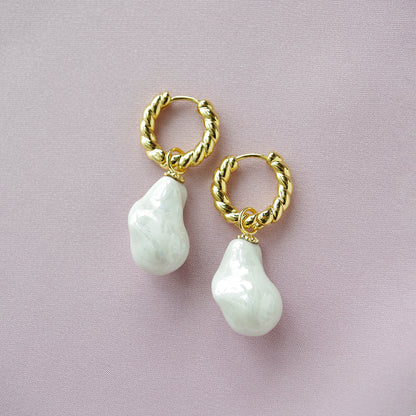 Porcelain Baroque Pearl Hoop Earrings