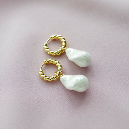 Porcelain Baroque Pearl Hoop Earrings