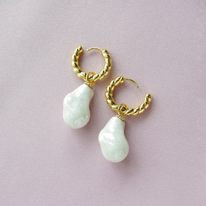 Porcelain Baroque Pearl Hoop Earrings