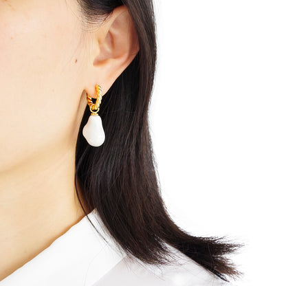 Porcelain Baroque Pearl Hoop Earrings