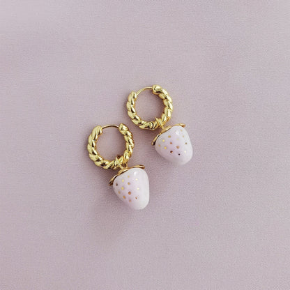 Mini Pink Porcelain Strawberry Hoop Earrings
