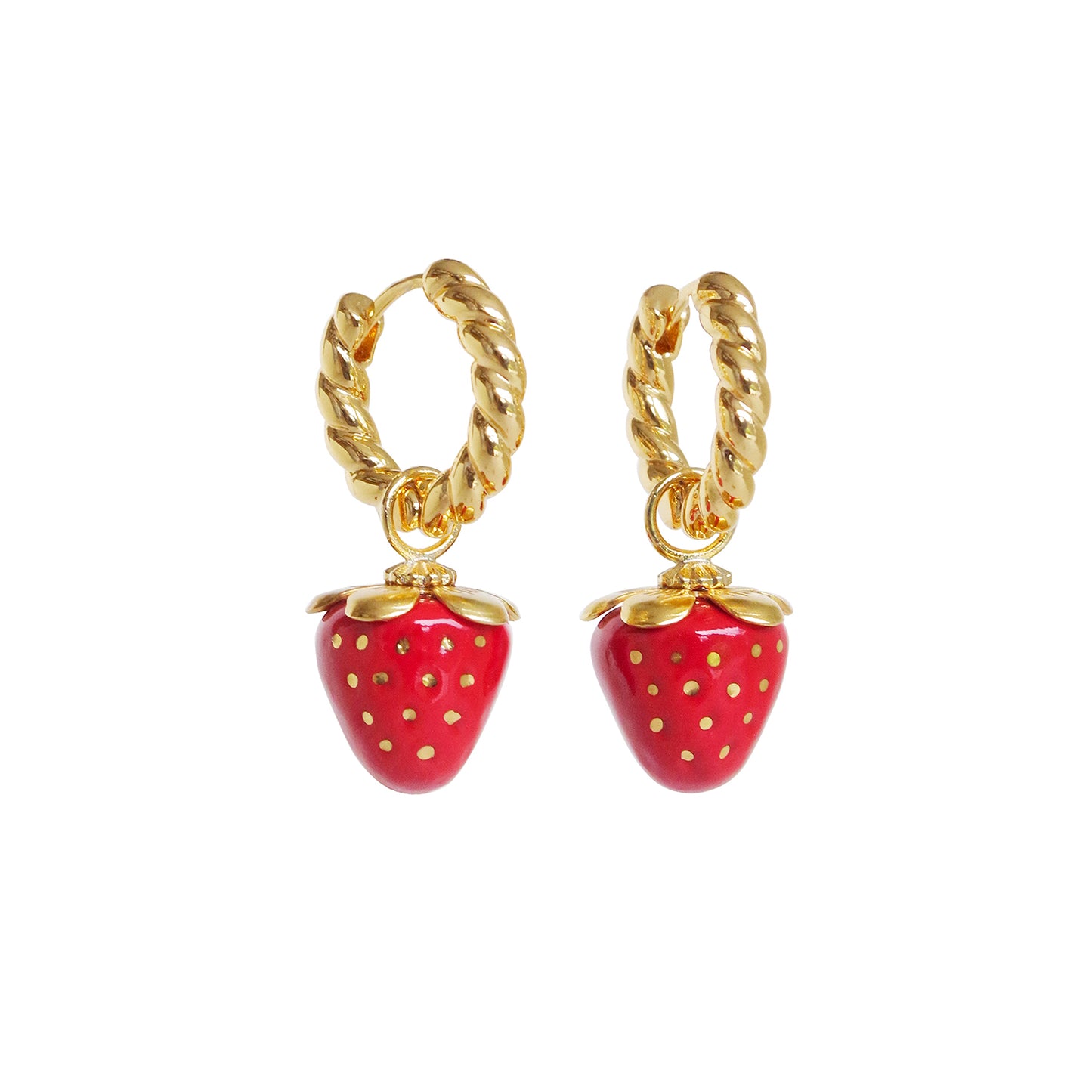 Mini Pink Porcelain Strawberry Hoop Earrings