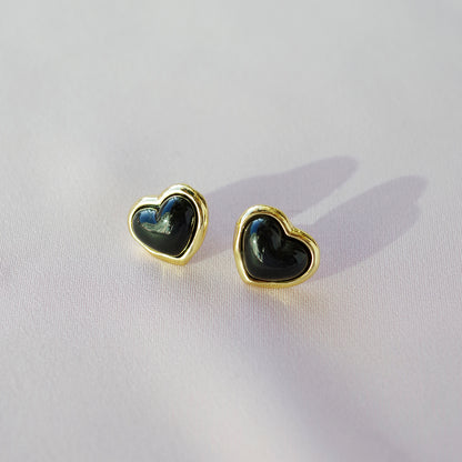 Porcelain Black Heart Stud Earrings