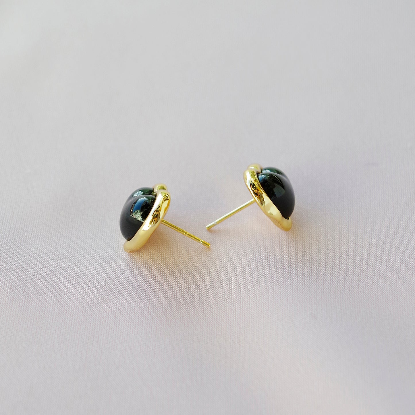 Porcelain Black Heart Stud Earrings