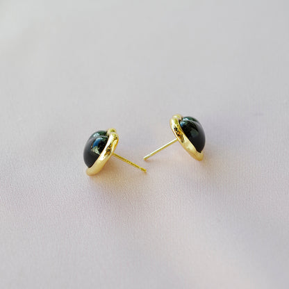 Porcelain Black Heart Stud Earrings