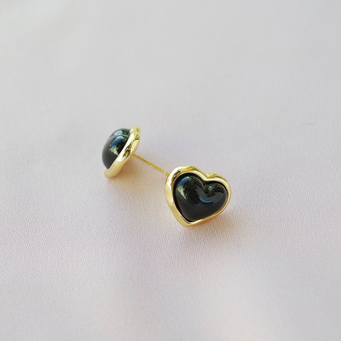 Porcelain Black Heart Stud Earrings