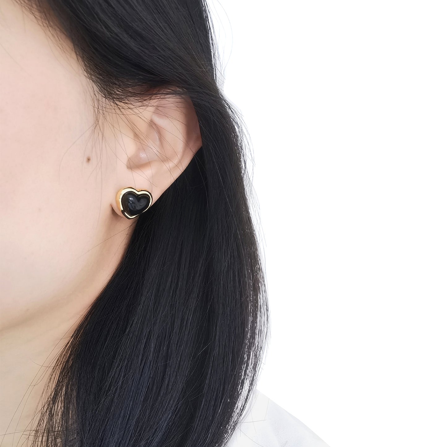 Porcelain Black Heart Stud Earrings