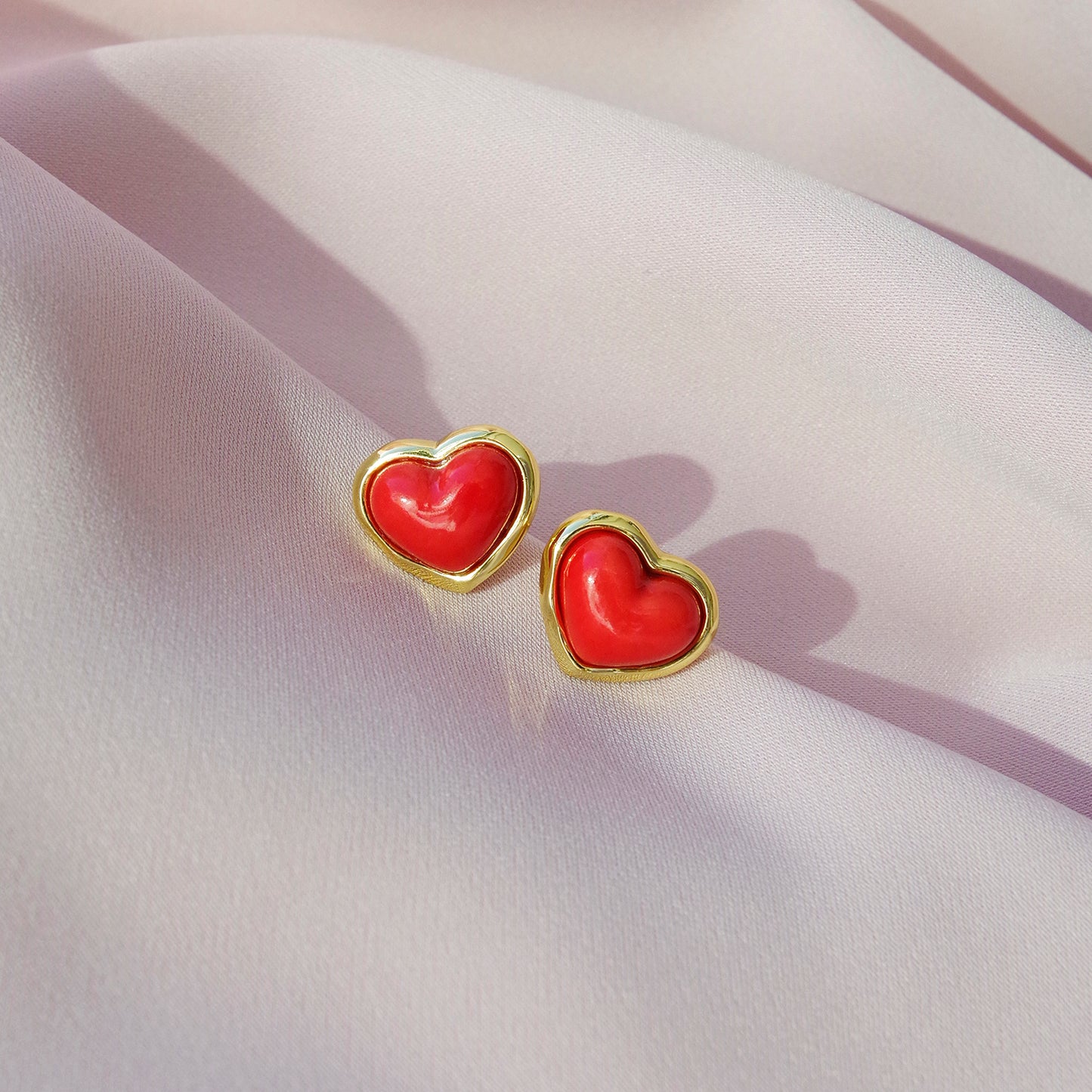 Porcelain Red Heart Stud Earrings